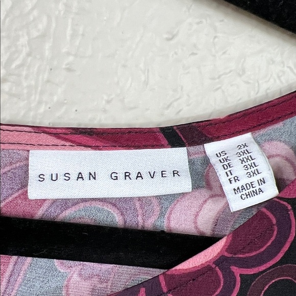 Susan Graver Pink Paisley Ruched 3/4 Sleeve Top 2X - Picture 2 of 8